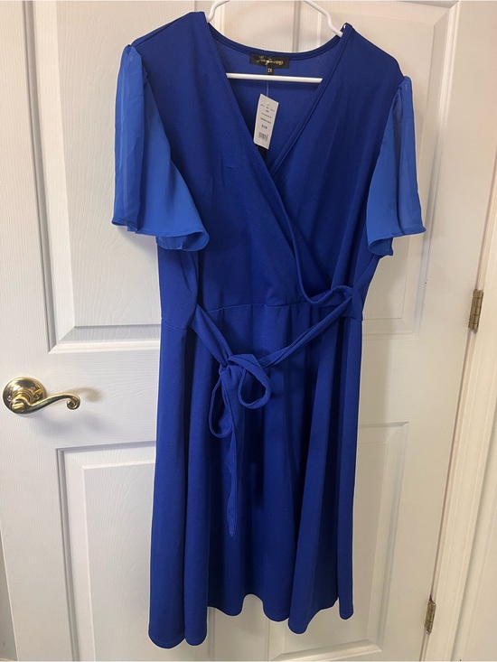 Lexington Avenue Dresses & Skirts - Elegant Royal Blue Wrap Midi Dress with Tie Waist